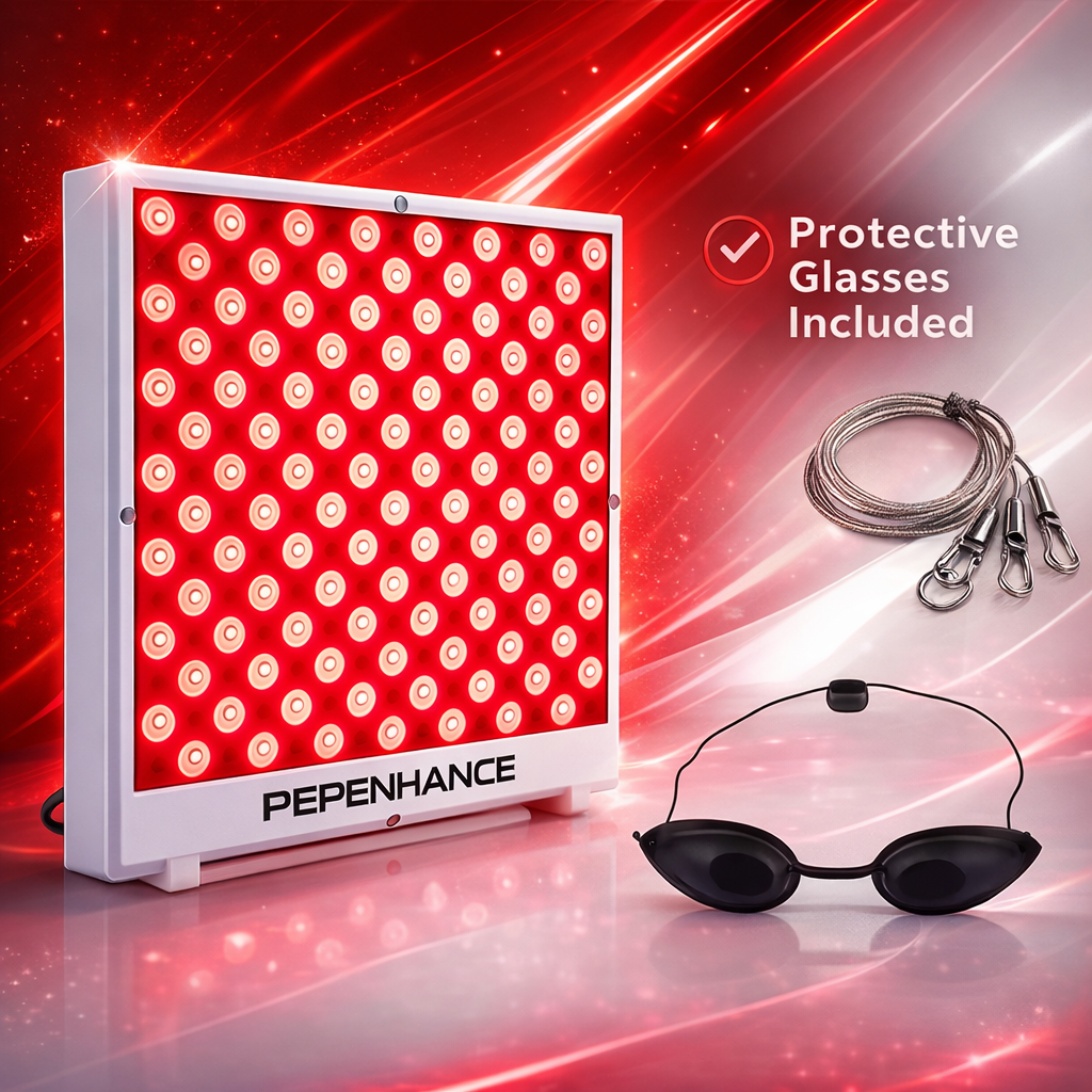 PEPENHANCE Red Light Therapy Panel With Protective Glasses + Hanging Attachment